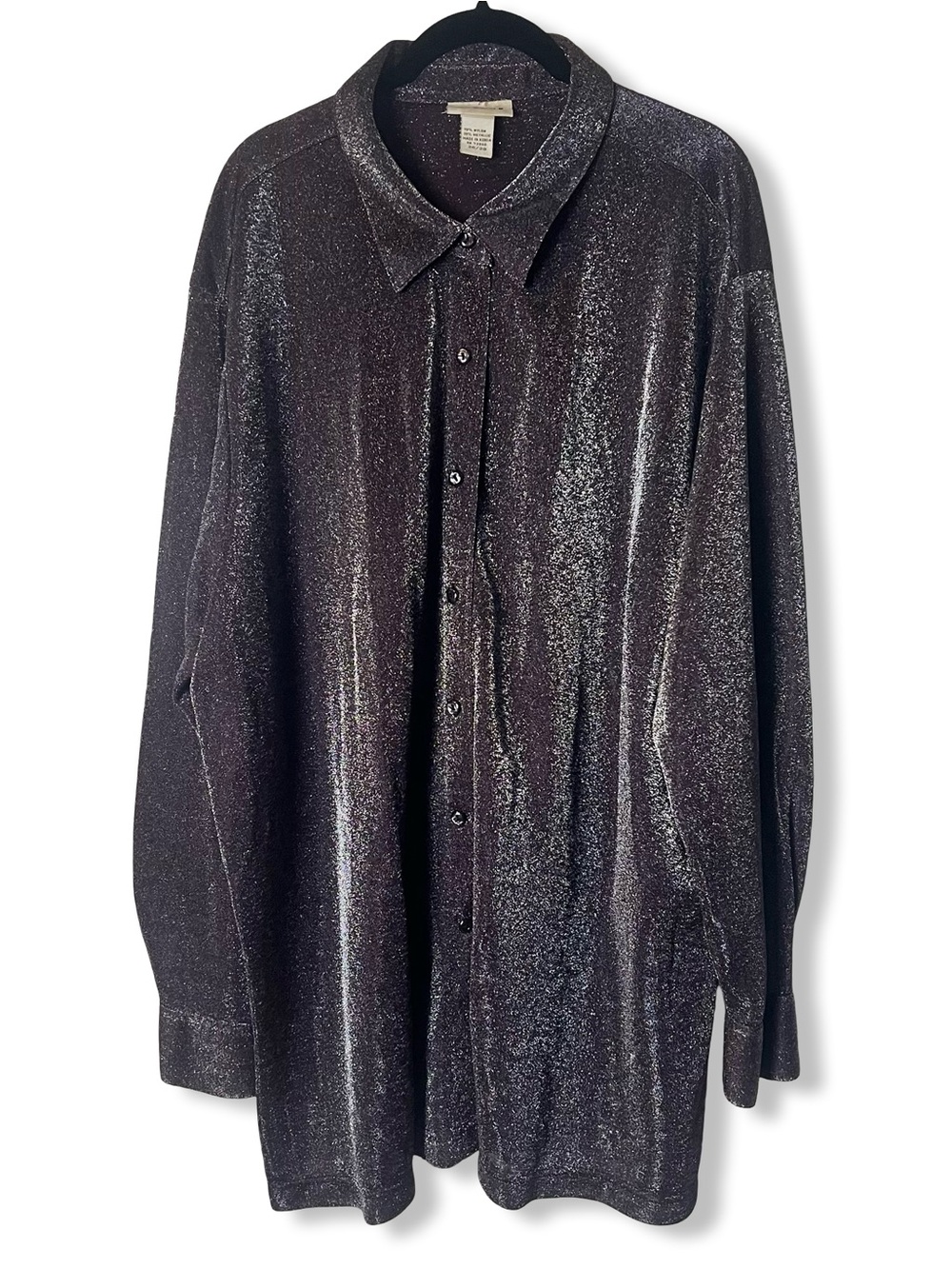 Avenue Vintage 90s Purple Silver Metallic Button Down Tunic Shirt Sz. 26/28‎